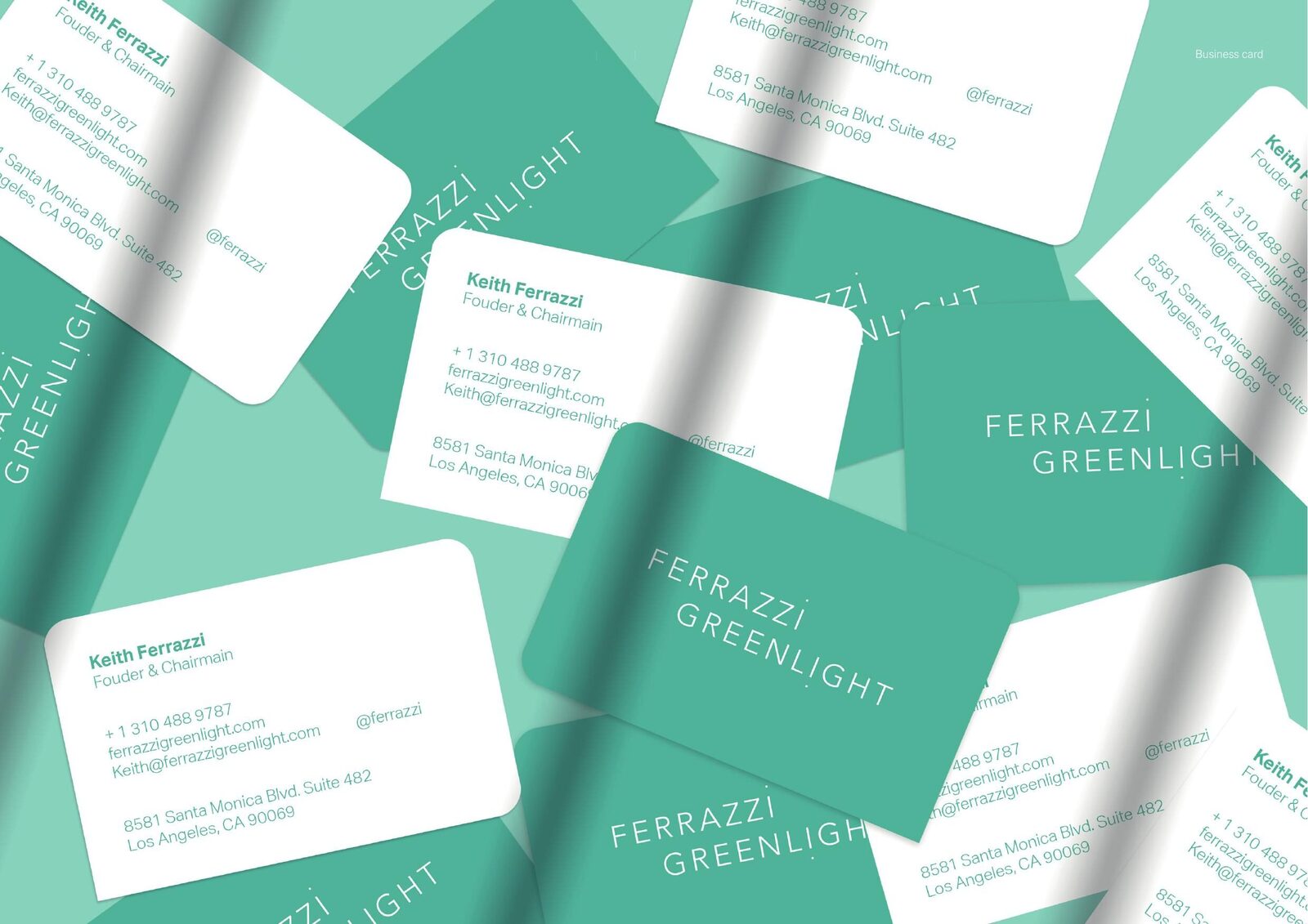 Ferrazzi Greenlight brand identity — business card system