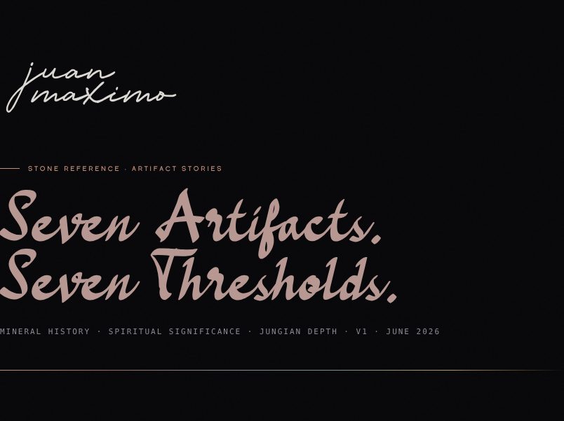 Stone one-pager cover: Seven Artifacts. Seven Thresholds.
